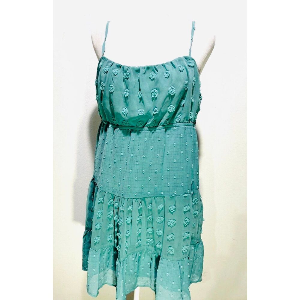 Emerald Sundae dress milkmaid ruffle summer fall casual muted green women M